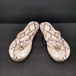 Tory Burch Women 9/39 Snakeskin Print Sunset Blush Goldtone Thong Sandals Slides